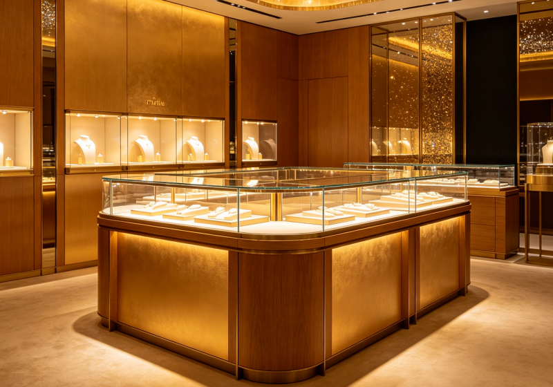 Rose Gold & Starry Ceiling Luxury Jewelry Display Cases