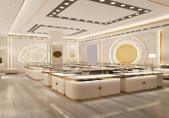 Modern Cream & Gold Luxury Jewelry Boutique Interior Design