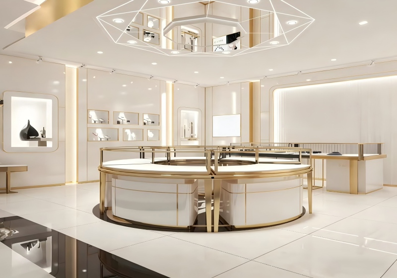 Modern White & Gold Luxury Jewelry Boutique Interior Design
