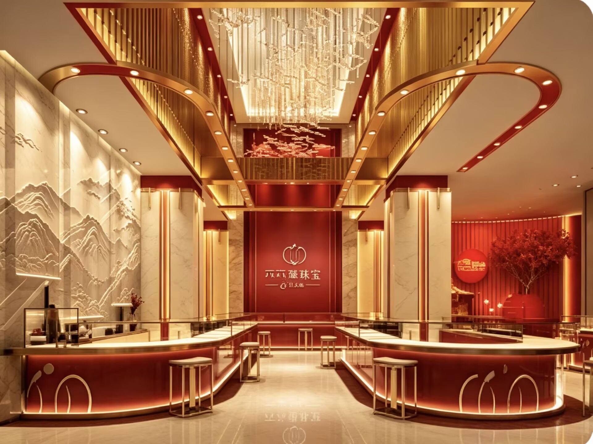 Oriental Red Jewelry Retail Space & Display Solution