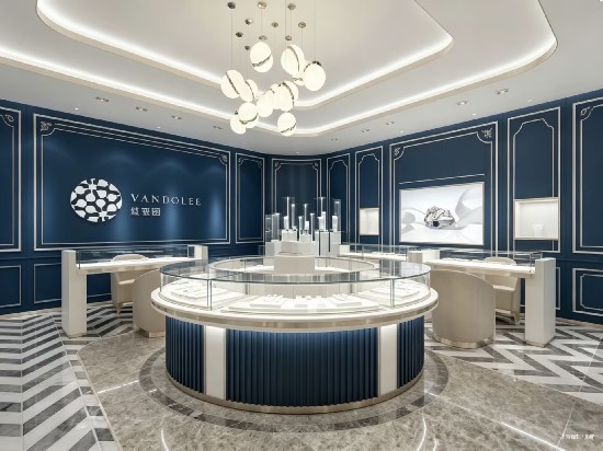 Navy Art Deco Jewelry Retail Space & Display Solution