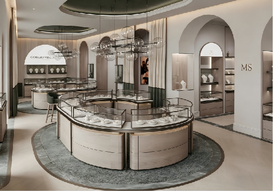 Modern Serene Neutral & Natural Stone Luxury Jewelry Boutique Interior Design