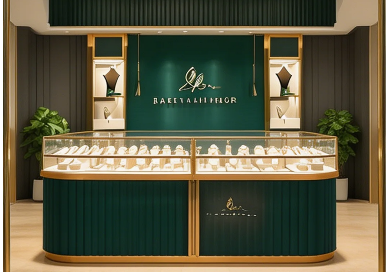 Luxury Emerald Green & Gold Jewelry Boutique Display System