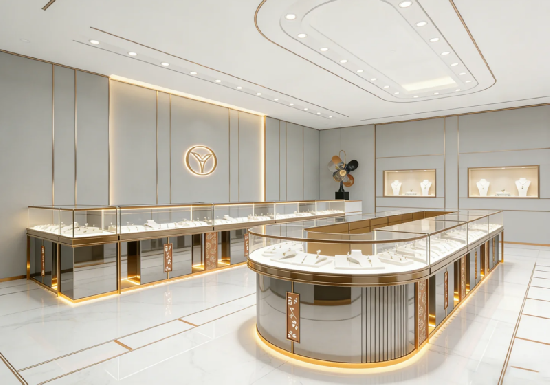 Modern Light Grey & Gold Jewelry Store Display System