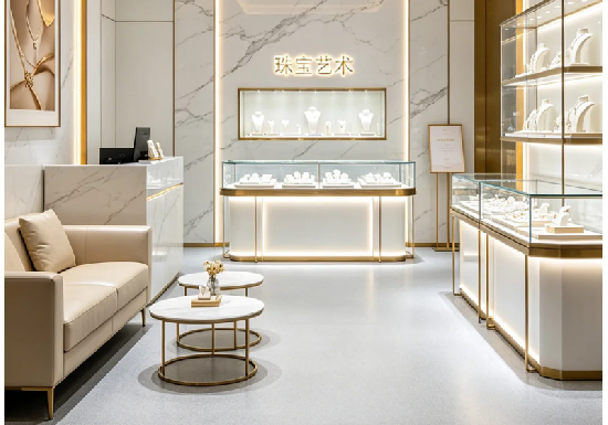 Luxury White Marble & Gold Jewelry Boutique Display System
