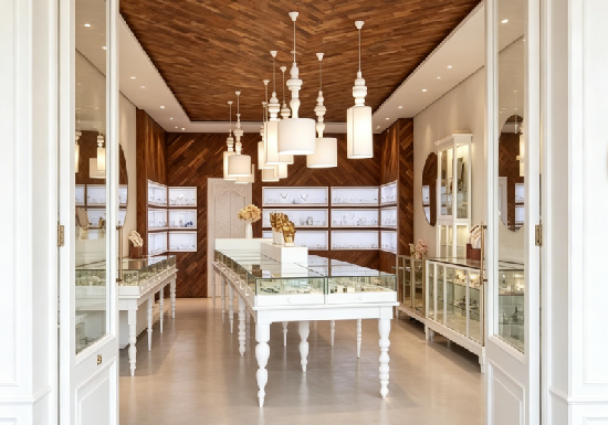 Vintage-Style White Jewelry Display Tables with Drawers
