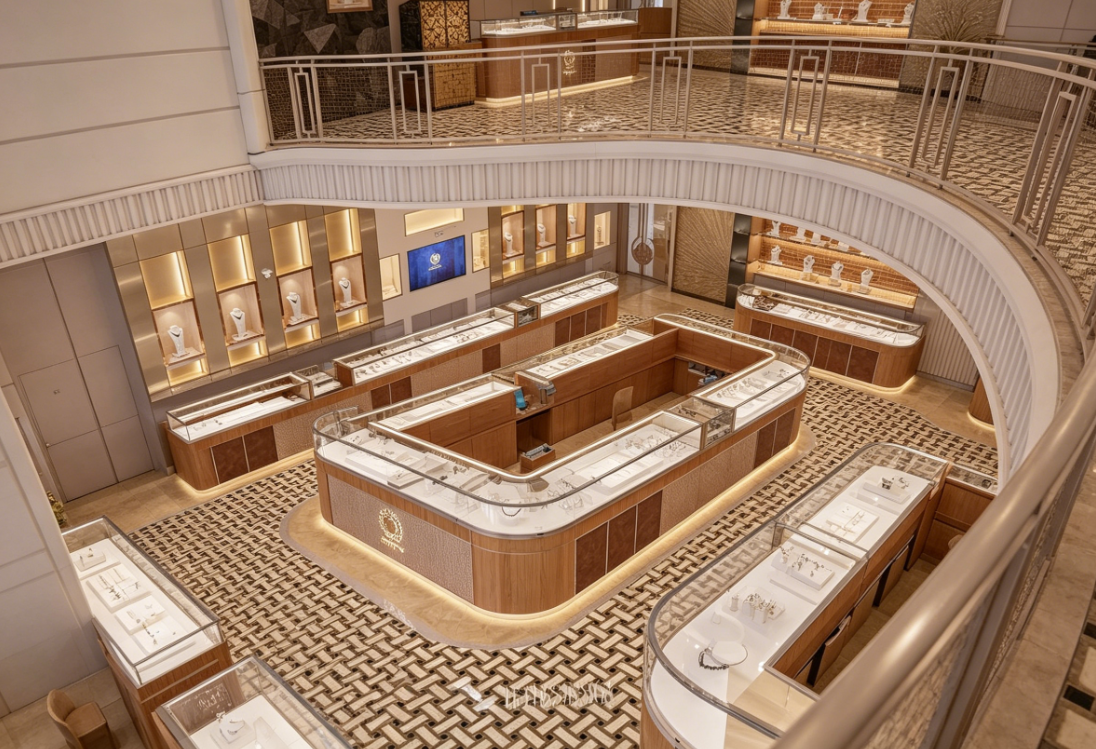 Warm Walnut Jewelry Retail Space & Display Solution
