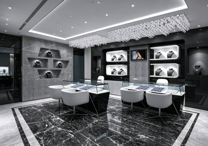 Sleek Black & White Luxury Jewelry Display Cabinets