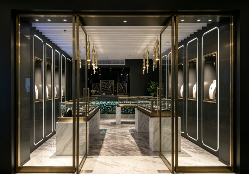 Black & Gold Luxury Jewelry Display Cabinets