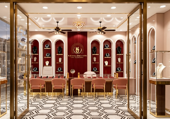 Blush Pink & Burgundy Luxury Jewelry Display Cabinets