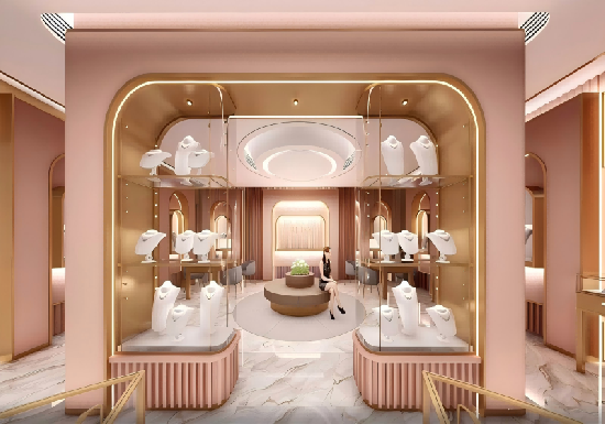 Blush Pink & Gold Luxury Jewelry Boutique | Custom Store Design & Display Solutions