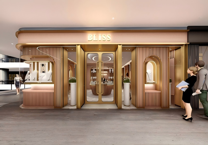 Blush Pink & Gold Luxury Jewelry Boutique | Custom Store Design & Display Solutions