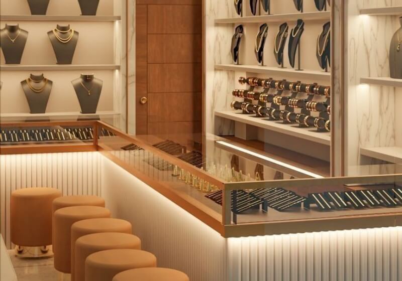 Custom Light Wood Jewelry Showcase Set for High-End Jewelry Stores