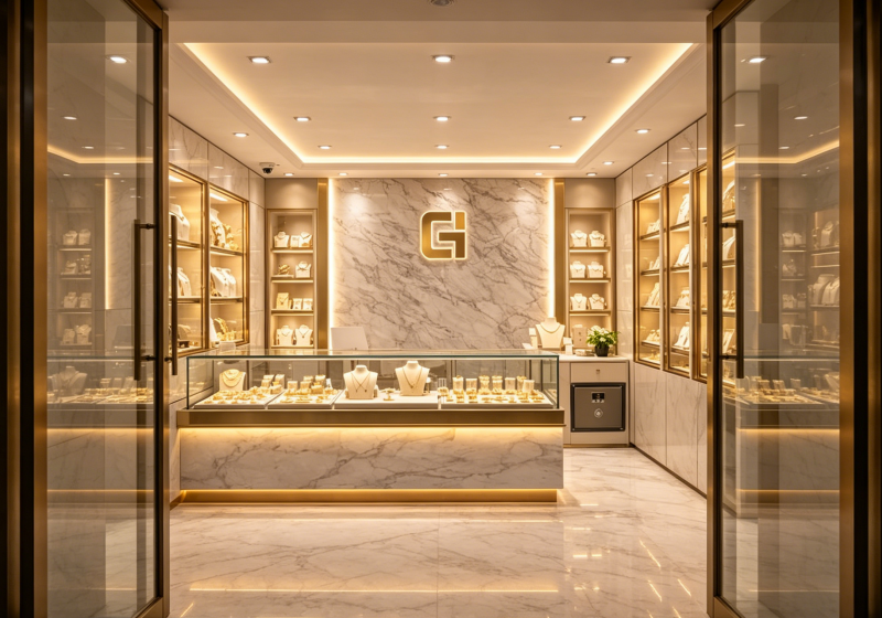 Luxury Marble & Gold Jewelry Display Cabinets