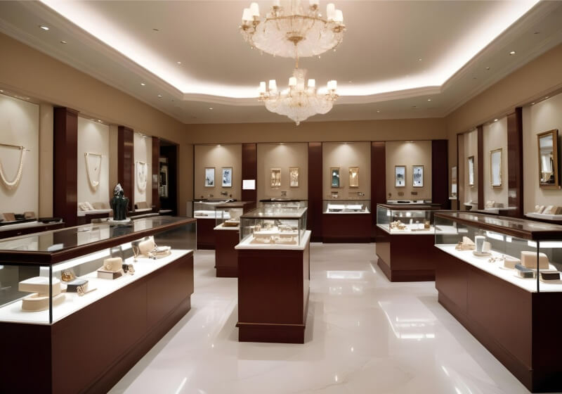 Custom Traditional Mahogany Jewelry Counters & Wall Cases