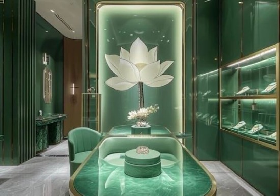 Luxury Green Velvet Jewelry Display Cases with Gold Trim