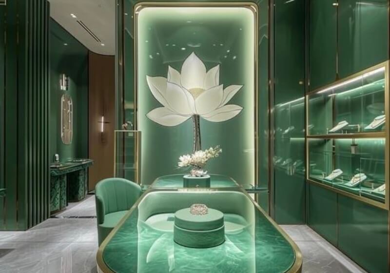 Luxury Green Velvet Jewelry Display Cases with Gold Trim