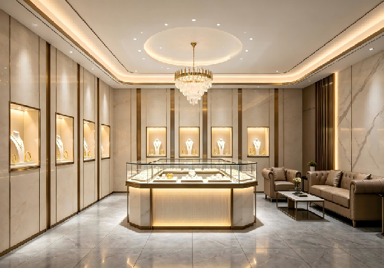 Premium Hexagonal Jewelry Display Cabinets & Full Boutique Design