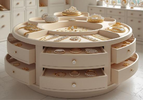 Round Multi-Compartment Jewelry Display Table with Drawers