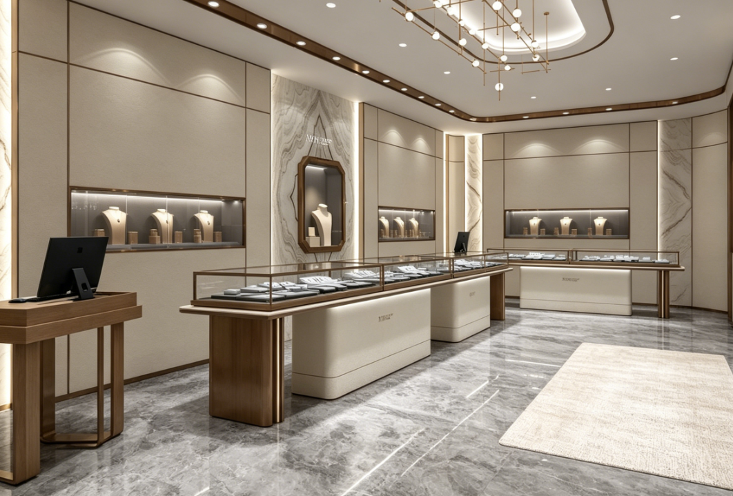 Warm Linen Jewelry Retail Space & Display Solution