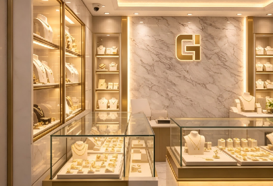 Marble Gold Jewelry Retail Space & Display Solution