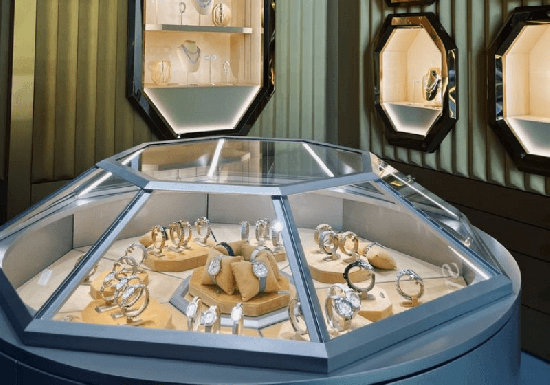 Octagonal Glass Dome Jewelry Display Counter with LED Lighting