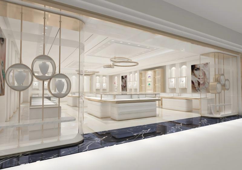 Luxury White Gold Jewelry Display Showcase | Full Store Fit-out Solution