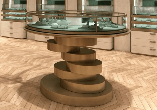 Spiral Tiered Gold Metal Round Glass Jewelry Display Table
