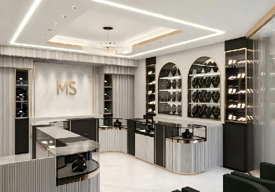Modern Black Gold Luxury Jewelry Display Showcase | Full Store Interior Fit-out Solution