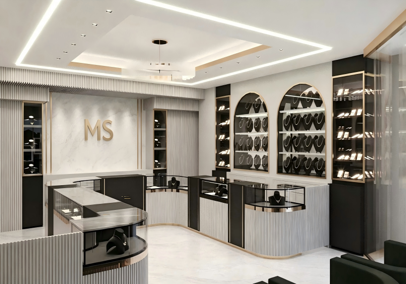 Modern Black Gold Luxury Jewelry Display Showcase | Full Store Interior Fit-out Solution