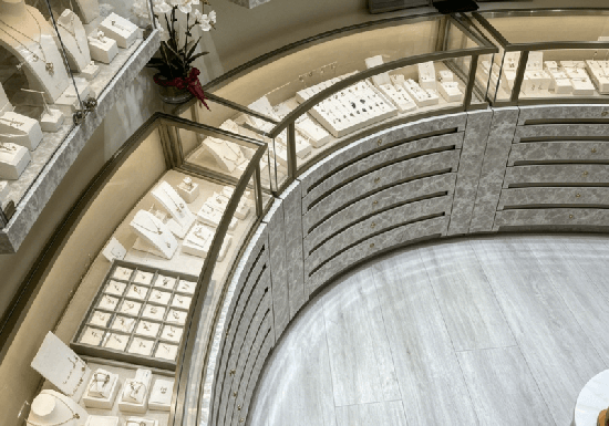 Custom Curved Marble Jewelry Showcase with Multi-Layer Drawers