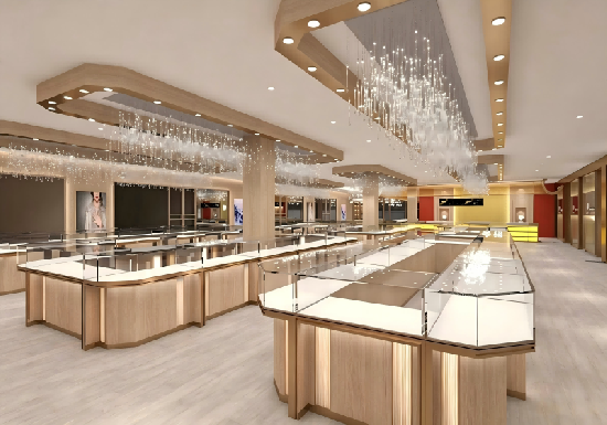 Modern Natural Wood & Crystal Luxury Jewelry Display Showcase | Full Store Interior Solution