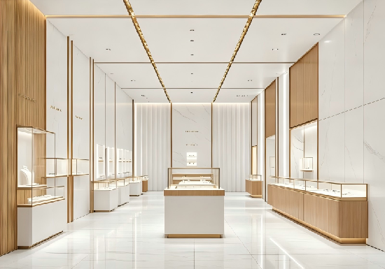 Modern Minimalist Wood & White Jewelry Boutique Complete Display System