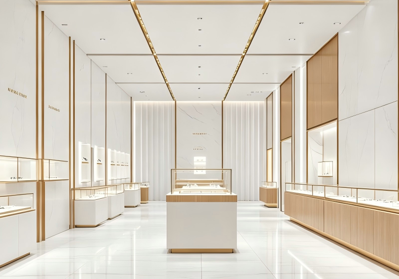 Modern Minimalist Wood & White Jewelry Boutique Complete Display System