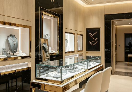 Luxury Black Marble & Gold Trim Jewelry Display Cabinets
