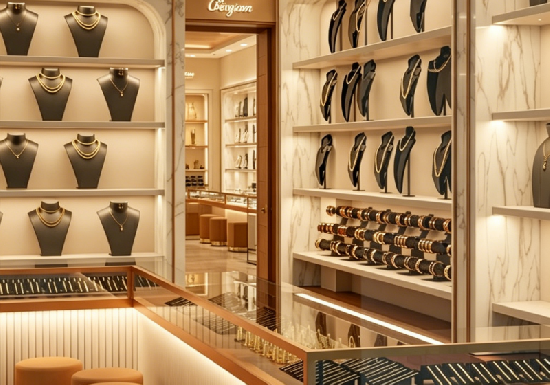 Elegant Marble & Gold-Toned Jewelry Display Cabinets for Modern Boutiques