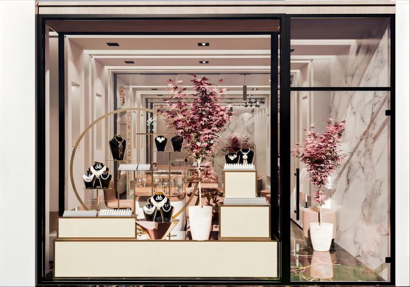 Warm Minimalist Modern Jewelry Boutique Full Set Interior & Display Furniture