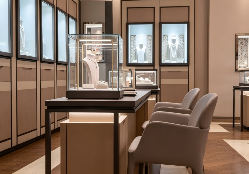 Neutral Two-Tone Wood Jewelry Boutique Modular Display System