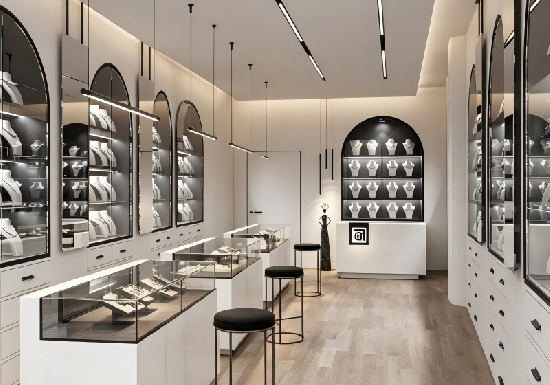 Modern Arched Black & White Jewelry Boutique Complete Display Fixture Set
