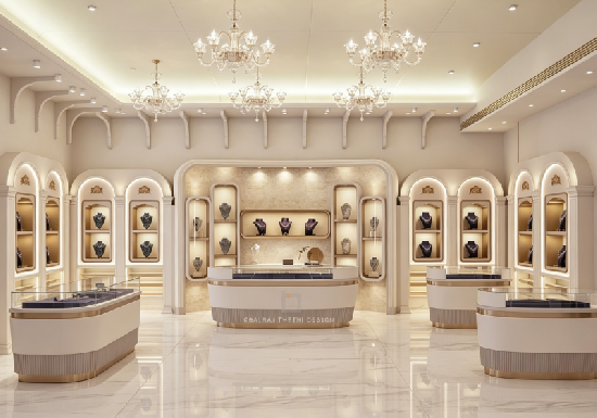 Custom French Luxury Arched Jewelry Display Cabinets