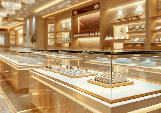 Luxury Warm Golden Marble Jewelry Display Cabinets