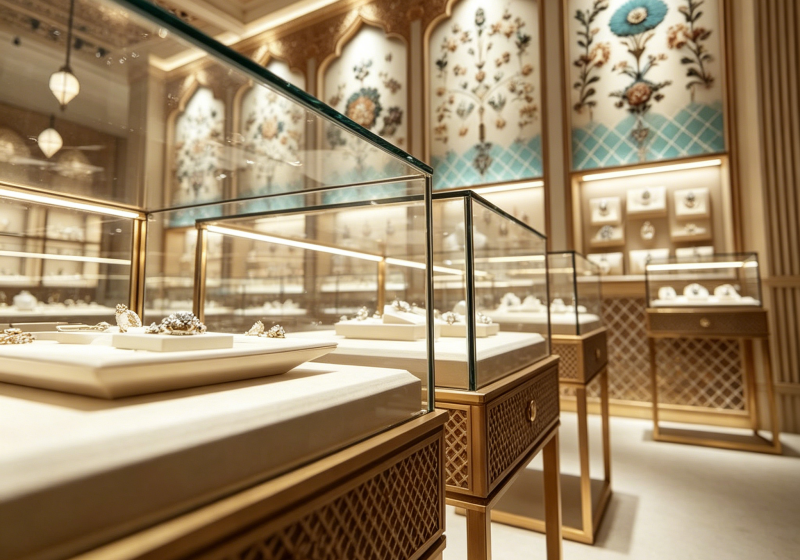 Custom Luxury Arabic Islamic Gold Carved Jewelry Display Cabinets