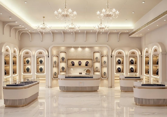Custom French Luxury Arched Jewelry Display Cabinets