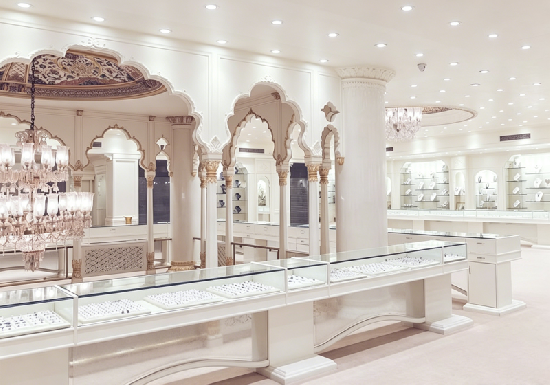 Custom White Palace Luxury Arched Jewelry Display Cabinets