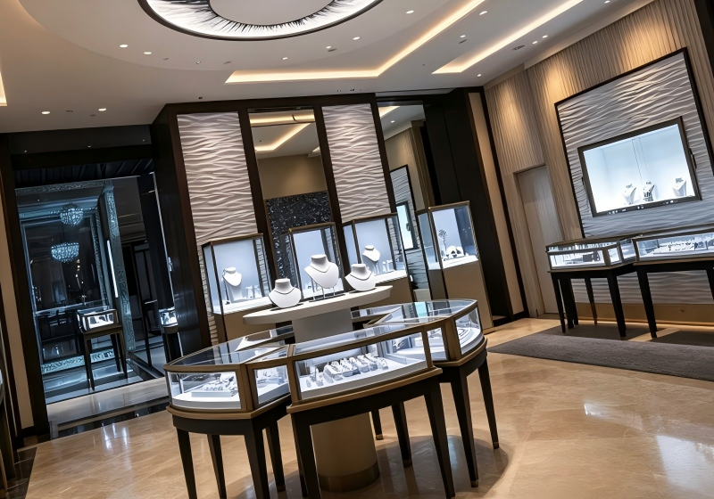 Modern Textured Panel Jewelry Boutique Complete Display Fixture Solution