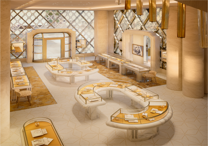 Luxury Curved Marble Jewelry Boutique Interior | High-End Flagship Showcase