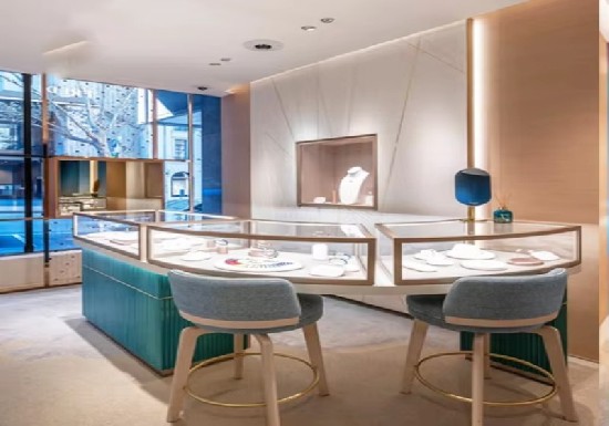 Tiffany Blue Warm Minimalist Jewelry Boutique Interior