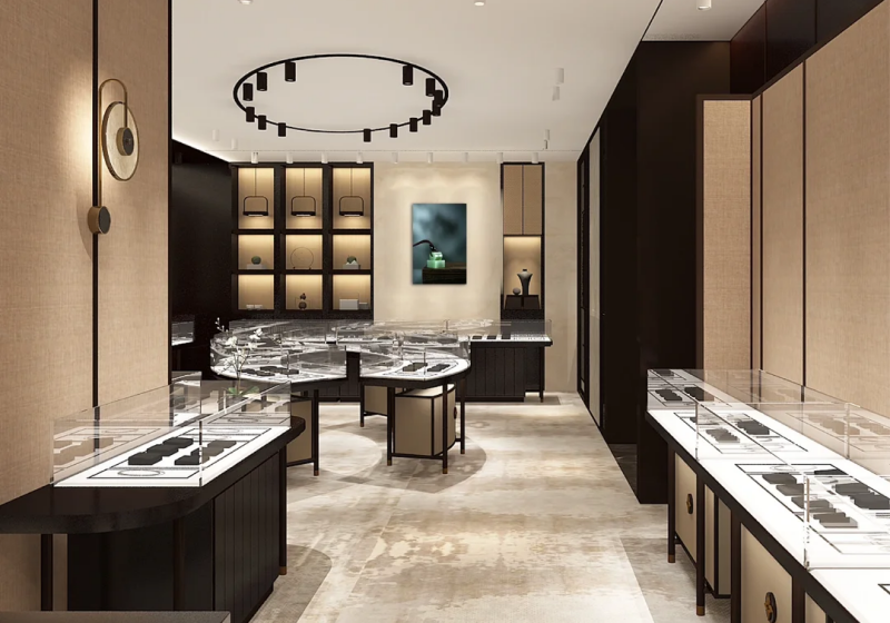 Oriental Zen Style Custom Jade & Fine Jewelry Display Cabinets