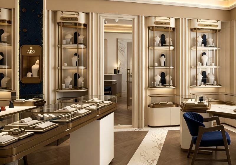 Cream Champagne Gold Symmetrical Jewelry Boutique Full Display Fixture Set