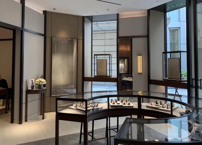 Walnut & Gold Luxury Watch Boutique Complete Display Fixture Solution